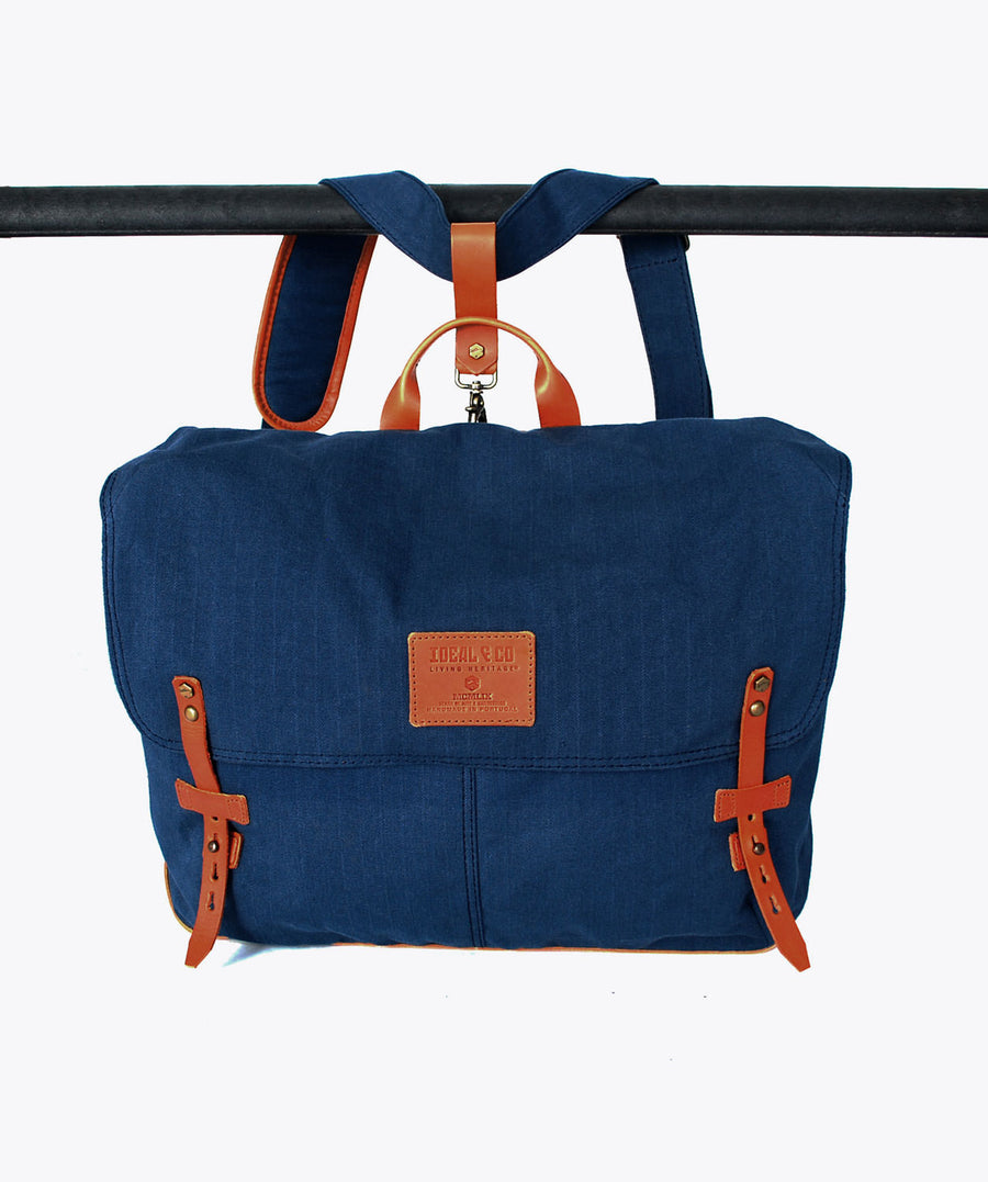 Ideal&co. Messenger bag with leather. Messenger bag with leather straps. backpack. shoulder bag. handbag.